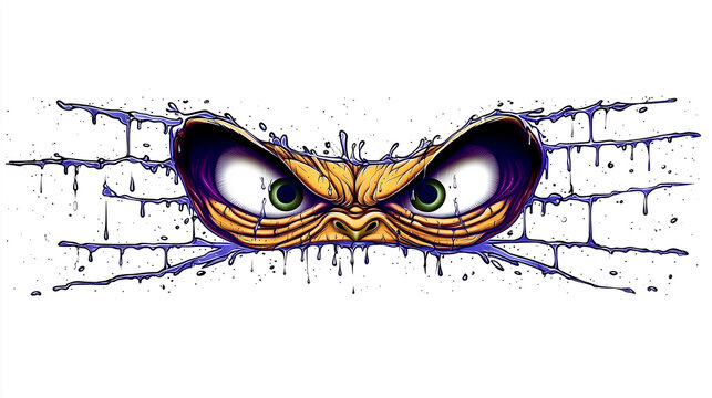 angry monster eyes graffiti sticker wall decal