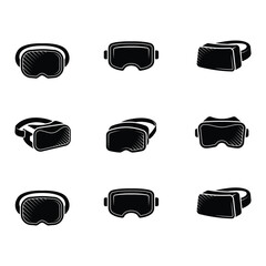 Set of Black and White Virtual Reality Headset Icon Illustrations
