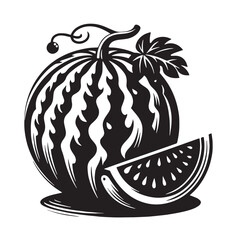 Black Watermelon Silhouette Vector, High Quality Illustration on White Background