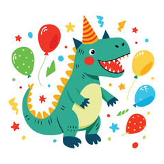 Playful watercolor t rex in party hat