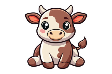 Adorable baby cow sitting with legs tucked in