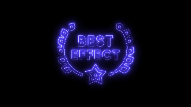 Glowing neon best effect sign with star and laurel wreath animation on black background