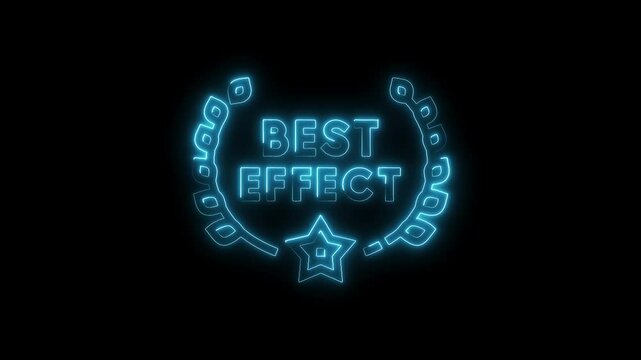 Neon best effect award sign with laurel and star emitting light against black background