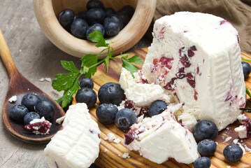 Cheese with blueberries from Asturias, Spain, Europe. Gluten free