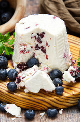Cheese with blueberries from Asturias, Spain, Europe. Gluten free