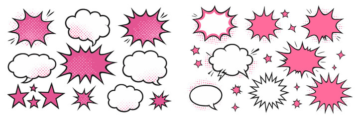 Colorful comic style speech bubbles and explosion shapes for creative design projects © icon_art