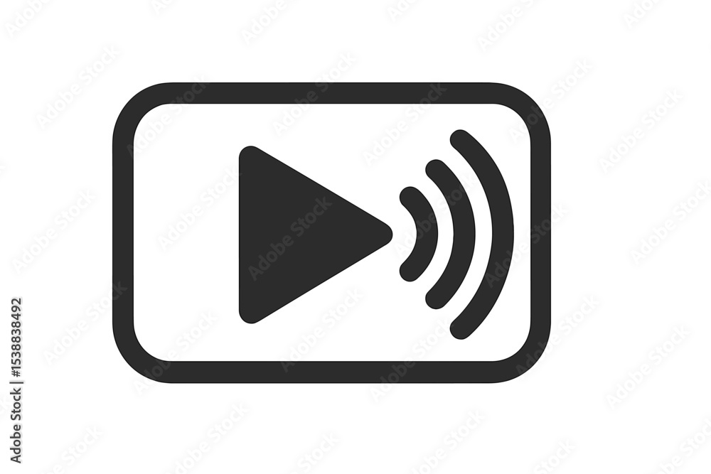 Poster play button with sound waves symbol representing video or audio content sharing online in a minimali