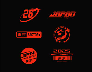set of japan racing team trendy fashionable vector t-shirt and apparel design