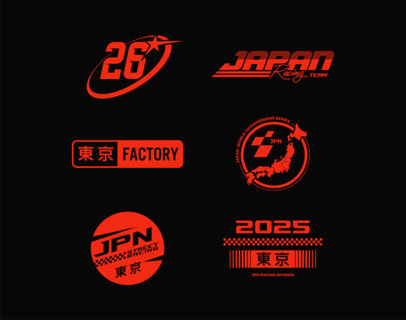 set of japan racing team trendy fashionable vector t-shirt and apparel design - Powered by Adobe