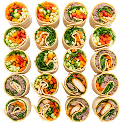 Assorted Vegetable and Protein Wraps A Culinary Grid isolated on transparent baackground