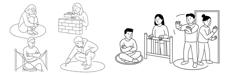 Group of people engaging in various activities related to construction, learning, and social interaction in a casual setting