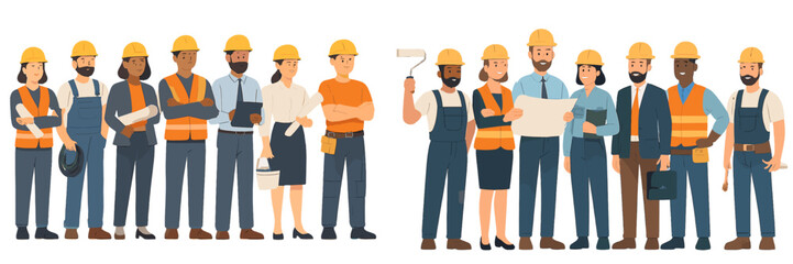 Diverse construction team collaborating on a project at a job site in the city during daylight hours