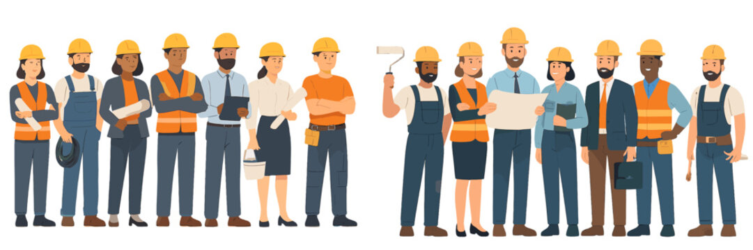 Diverse construction team collaborating on a project at a job site in the city during daylight hours