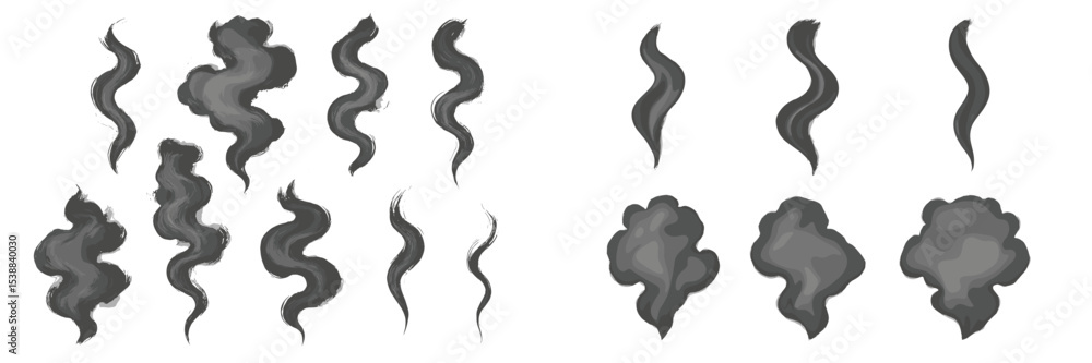 Aufkleber various artistic smoke patterns in black and gray on a white background created for visual design pu
