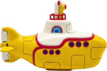 Yellow Submarine Toy Model White and Red Accents Periscope Detail Isolate