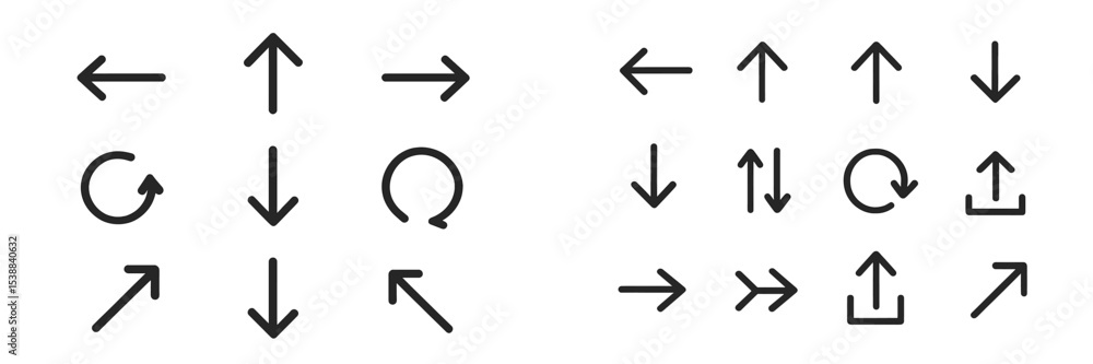 Poster directional arrows and symbols representing navigation and movement in minimalist design style