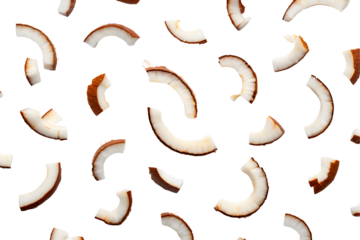 Coconut slices isolated on transparent background form a seamless pattern on a transparent background