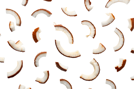 Coconut slices isolated on transparent background form a seamless pattern on a transparent background