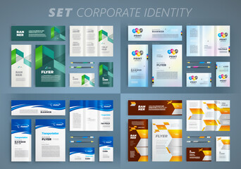 Set Corporate Identity template cover flyer, tri-fold, banner, roll up banner, business card