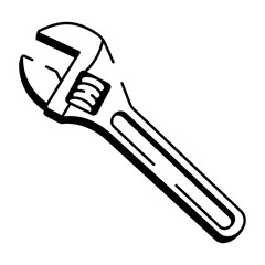 A doodle style icon showing a pipe wrench 

