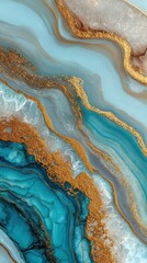 Colorful abstract art with blue, white, and gold tones creates a stunning visual impression of fluid patterns and textures