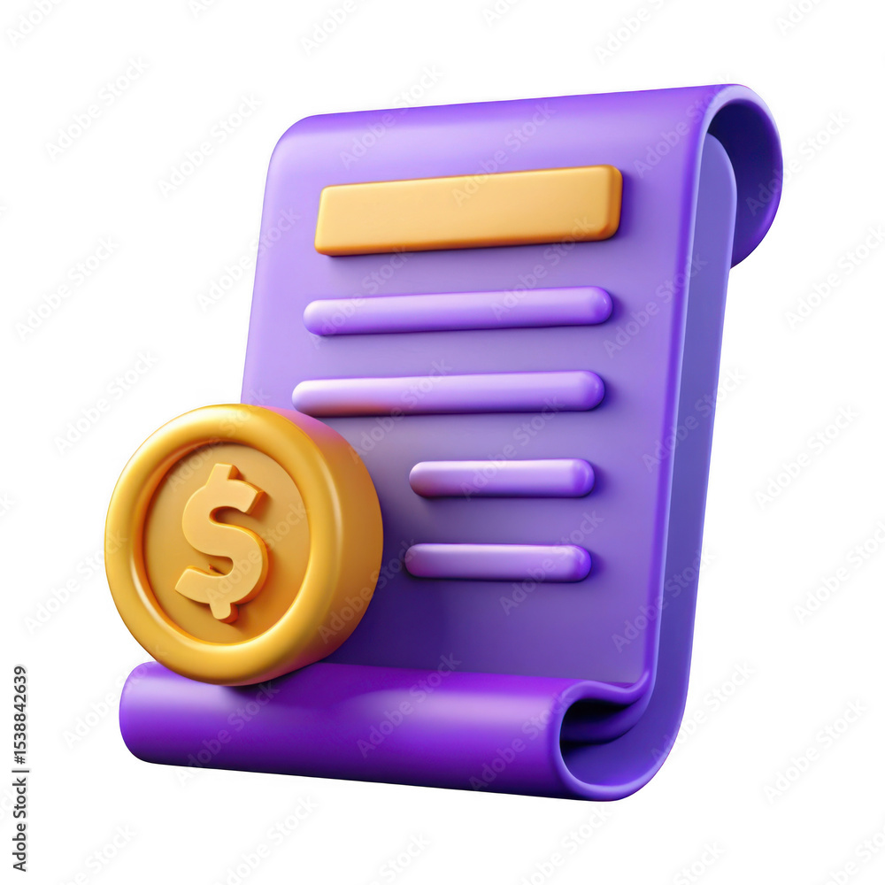 Poster 3d invoice with dollar coin isolated on transparent background