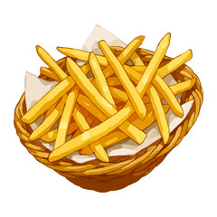 French Fries in Wicker Basket Vector