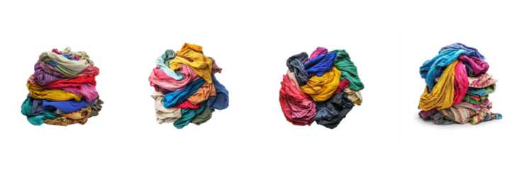 Collection of clothes crumpled into a pile on the floor, with a scarf loosely draped over the top, giving a relaxed vibe. isolate on transparent background