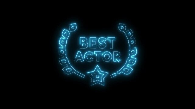 Glowing best actor award wreath with star animation on black background