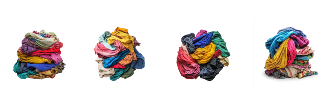 Collection of clothes crumpled into a pile on the floor, with a scarf loosely draped over the top, giving a relaxed vibe. isolate on transparent background - Powered by Adobe