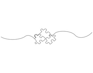 Continuous line drawing of puzzle. Single line illustration of jigsaw puzzle. Strategy, solution, business concept. Editable outline