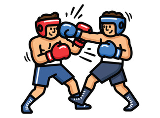 A dynamic vector illustration of two boxers in a boxing match, both appearing determined and engaged in a fierce exchange of punches