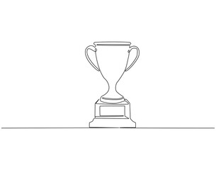 Continuous line drawing of trophy cup. Single line illustration of trophy. Award and victory, business concept. Editable outline