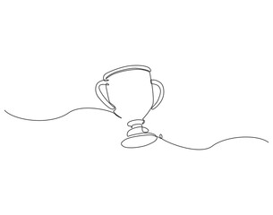Continuous line drawing of trophy cup. Single line illustration of trophy. Award and victory, business concept. Editable outline