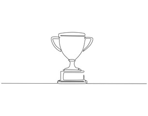 Continuous line drawing of trophy cup. Single line illustration of trophy. Award and victory, business concept. Editable outline