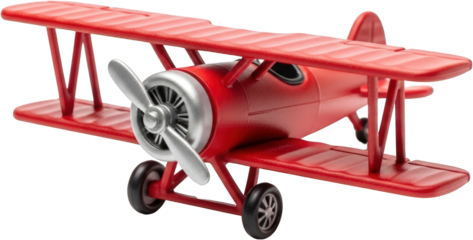 Red biplane toy model isolated on Detailed close up of classic aircraft design