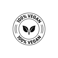  100% Vegan Black Icon Vector Stamp