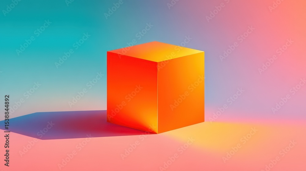 Poster vibrant orange cube on gradient background abstract modern minimalist design