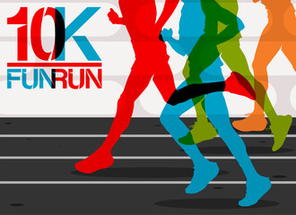 10K Running event flyer template. 10K colorful running vector template.