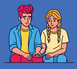 A vector illustration depicting a couple experiencing relationship difficulties, conveying emotions of sadness and distress