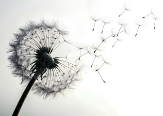 Dandelion seeds dispersing in the wind