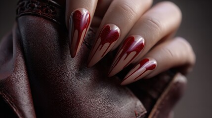 Glossy Manicured Nails on a Feminine Hand Close-Up