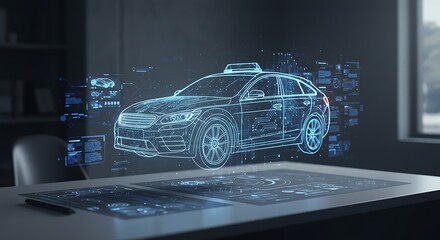 Futuristic Car Hologram Displaying Data