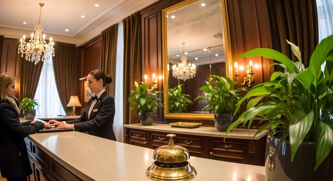 Elegant Hotel Check-In: Welcoming Guests with Professional Service and Classic Charm, Offering a Seamless Experience of Luxury and Hospitality