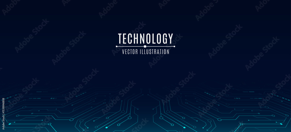 Poster technology background featuring abstract glowing circuit lines and electronics elements on a dark bl
