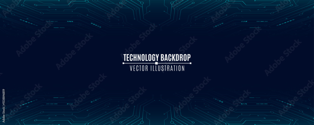 Poster digital technology background featuring abstract glowing circuit lines and electronics elements on a