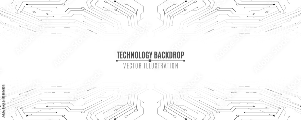 Poster minimalistic technology background featuring abstract circuit lines and electronics elements on whit
