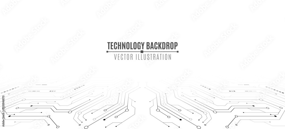 Poster minimalistic hi-tech background featuring abstract circuit lines and electronics elements on white b
