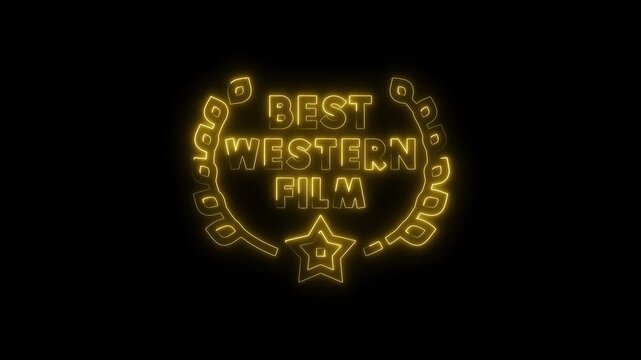 Neon award for best western film glowing emblem with star and laurel frame