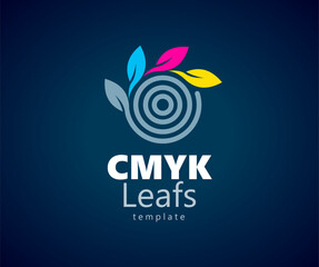 Cmyk Logo. Abstract Leafs and Circles Printing theme. Template design vector. White background